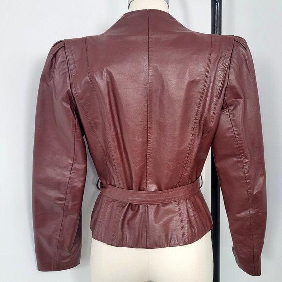 Vintage Leather Loft 100% Leather OxBlood Burgundy Belted Jacket Size 9/10 - Picture 4 of 14